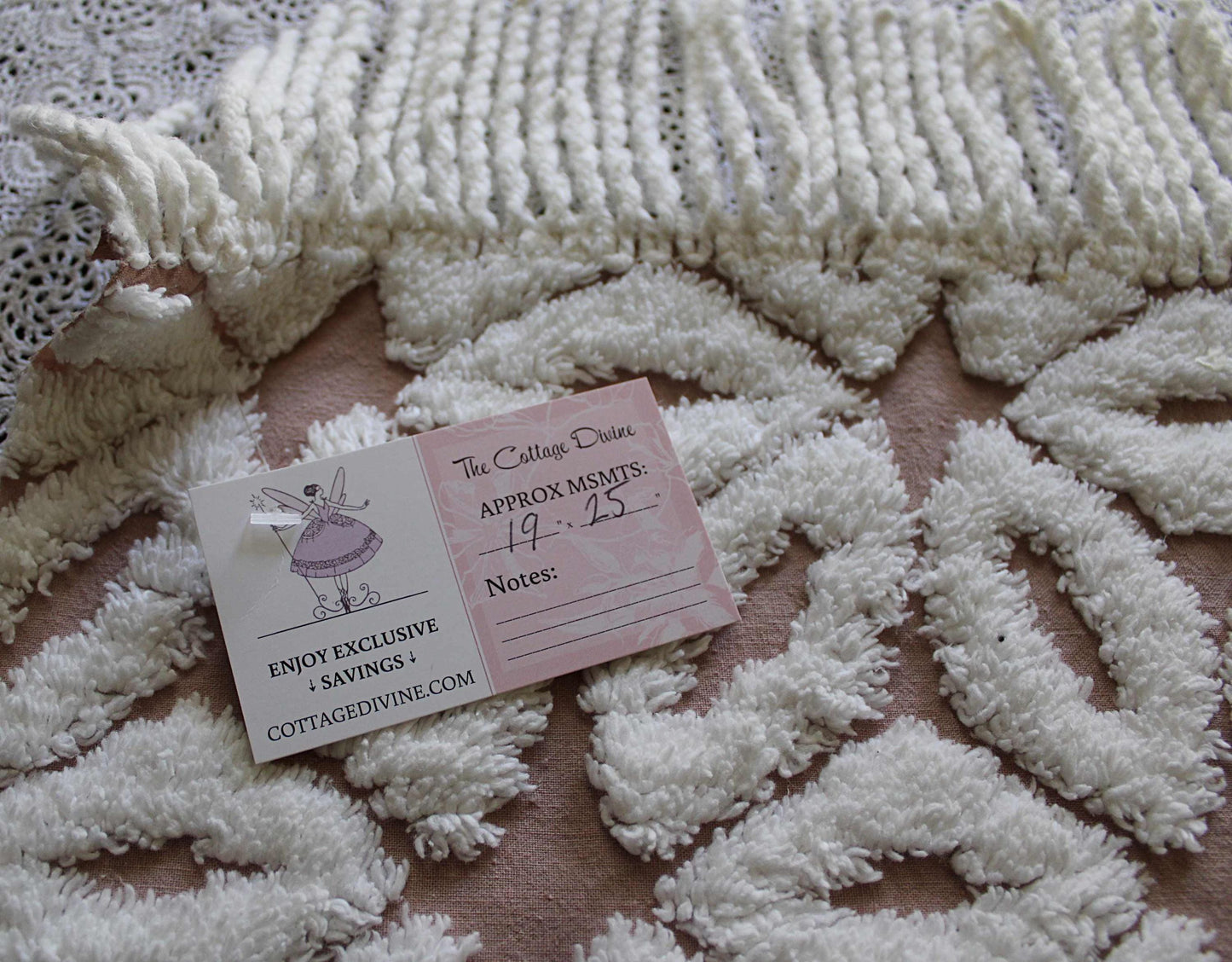 Mocha Daisy Vintage Chenille Fabric, 19" x 25"' inch piece, 100% Cotton, Big Fluffy White Daisies
