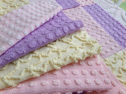 fairy magic 6" chenille fabric squares, set of 16 pink, yellow & lavender quilt blocks for quilting, sewing, crafts