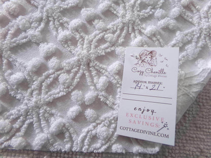 Simple White Vintage Chenille Fabric, Classic Wedding Rings & Dots, 14" x 21" inch piece of sewing material for quilts, pillows, crafts