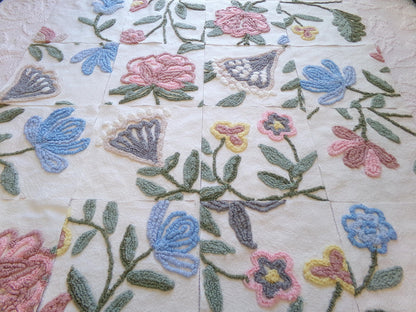 fantasy botanicals vintage chenille fabric squares, set of 16 natural floral 6" quilt blocks for crafts, sewing, diy pillow covers
