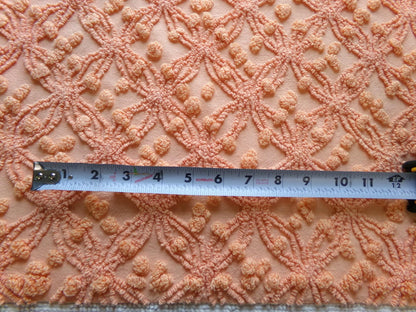 delicious peach vintage chenille fabric, 18" x 24" inch piece of cotton quilt & sewing material, overtufted pops wedding ring design