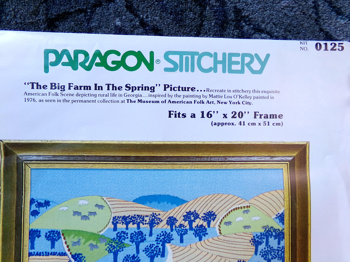 Vintage The BIG FARM In The SPRING Paragon Crewel Embroidery Kit #0125, American Folk Art Stitchery, Susan Goldsmith