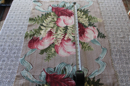 Fabulous Pink Plume Vintage Barkcloth Fabric, 18" x 25" inch Piece, Botanical Floral Print on Cool Grey, Great for DIY Pillows