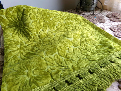 Vintage Cut Velvet Fabric, Bewitching Golden Green Shimmer Sculpted Florals, 24" x 18" inch Piece