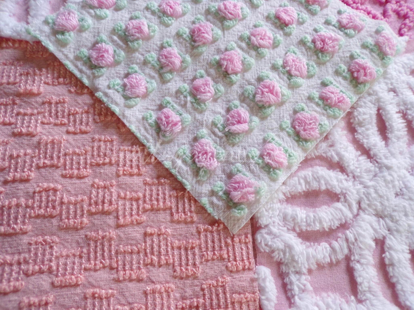 Sherbet Ice Cream Chenille Quilt Squares Set from Vintage Bedspread Fabric, 16 Blocks, 6" x 6" inch
