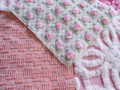 Sherbet Ice Cream Chenille Quilt Squares Set from Vintage Bedspread Fabric, 16 Blocks, 6" x 6" inch