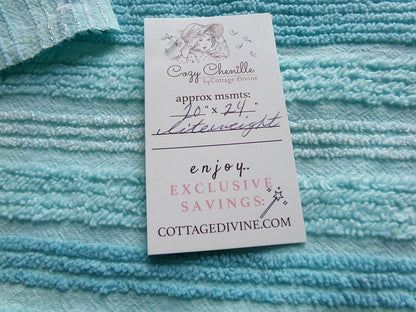 mermaid trail vintage striped chenille fabric, lightweight aqua sewing material with variegated multisize lines, 20" x 24" inch piece