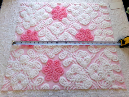 Vintage Chenille Fabric: Strawberries & Cream Pink Sewing Material 21" x 23"