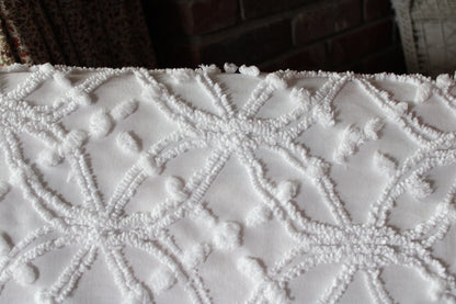 Traditional White Vintage Chenille Fabric in Classic Wedding Ring Pops Design, 20" x 25" Inch Piece, Versatile in Pillows, Quilts & Crafts