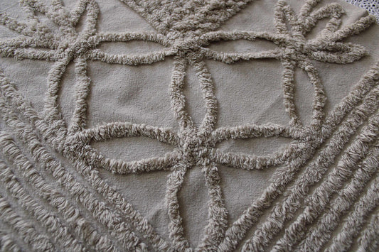 Shabby Modern Neutral Vintage Chenille Fabric, 20" x 24" inch Piece, Mocha Star Lily Design
