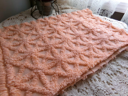 Twinkle Little Star Vintage Chenille Fabric, Plush Peach Glow Sewing & Quilting Material, 19" x 23" inches