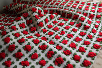 Striking Red Rosebud Vintage Chenille Fabric from Morgan Jones Roses Bedspread, 18" x 24" inch Piece