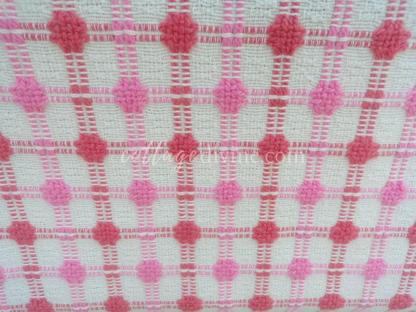 Pink Strawberry Candy Dots Vintage Woven Fabric With Raised Chenille Dot Pattern, 18" x 24" inch Piece, a Bates Design