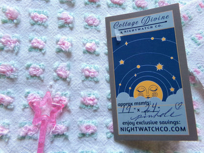 Tiny Tuft Pink Rosebud Vintage Chenille Fabric, 19" x 24" Inch Piece, 100% Lightweight Cotton, Lovely Mini Roses Pattern, Ideal in Quilts