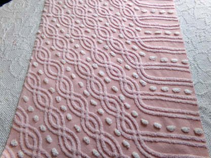 pink eternity link vintage chenille fabric, feminine romantic sewing material for quilts & pillows, 17" x 25" inch piece