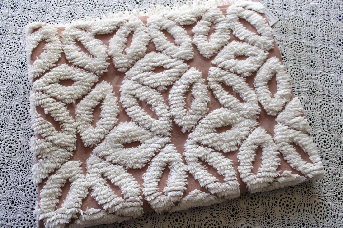 Mocha Daisy Vintage Chenille Fabric, 19" x 25"' inch piece, 100% Cotton, Big Fluffy White Daisies