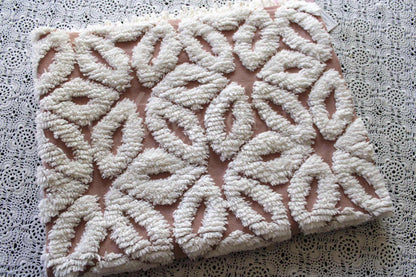 Mocha Daisy Vintage Chenille Fabric, 19" x 25"' inch piece, 100% Cotton, Big Fluffy White Daisies