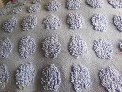 big blue coin pops chenille fabric, vintage style dots on serene blue cotton, 21" x 24" piece of sewing material for crafts & quilting