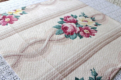 Vintage Floral Barkcloth Fabric Piece, 20.5" x 20" inches, Glencourt Style Champagne Beige, Deconstructed Curtain Panel, #2