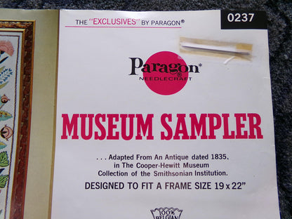 Vintage MUSEUM SAMPLER Embroidery Kit, Cooper-Hewitt Smithsonian Institution, Paragon Creative Crewel Stitchery, 0237, Linen Canvas