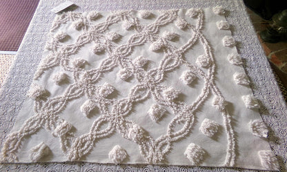 Fluffy Jumbo Pops Vintage Chenille Fabric, Shabby Chic Puffs, 21" x 25" inch Piece, Neutral Antique Cream for Pillows, Quilting