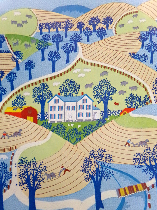 Vintage The BIG FARM In The SPRING Paragon Crewel Embroidery Kit #0125, American Folk Art Stitchery, Susan Goldsmith