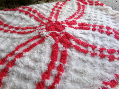 peppermint candy vintage chenille fabric, red & white wedding rings, 100% cotton, 20" x 25" inch piece, great in Christmas stockings, quilts