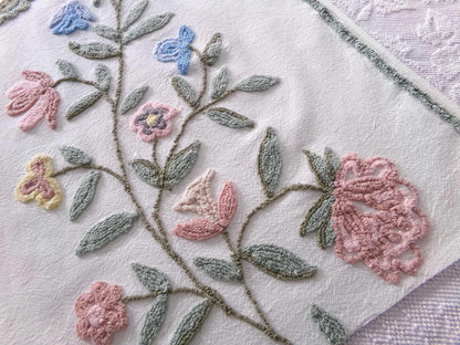 Heirloom Natural Flowers Vintage Chenille Fabric, Sewing Material for quilts, pillows & crafts, 18" x 26" inch Piece