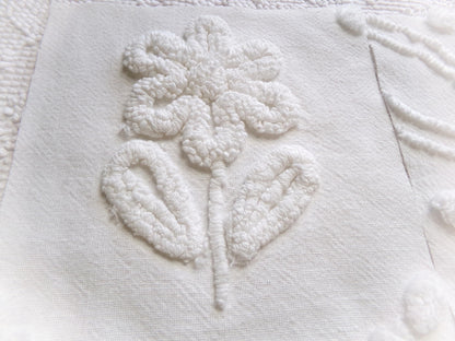 vintage 6" chenille fabric squares, "whispers of white" set of 16 quilt blocks in florals & geometrics
