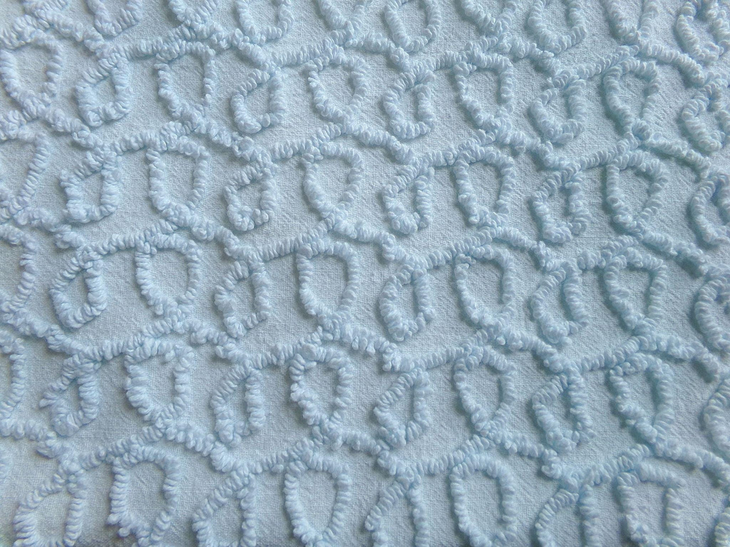 blue curly loops vintage chenille fabric, texturized unique needletuft pattern, 18" x 24" piece for quilts, fiber arts, sewing