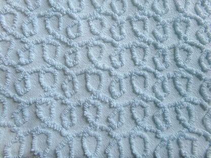 blue curly loops vintage chenille fabric, texturized unique needletuft pattern, 18" x 24" piece for quilts, fiber arts, sewing