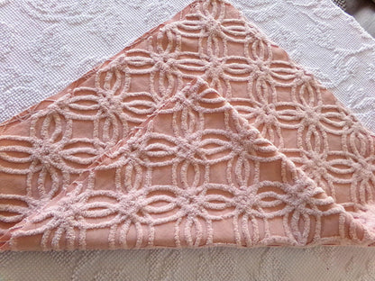 vintage chenille fabric, warm clay mauve geometric wedding ring design, 17" x 28" inch piece for sewing & crafts