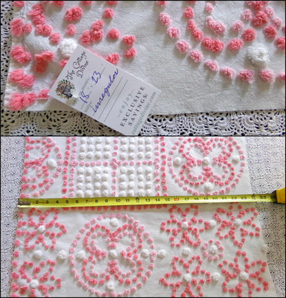 Spunky Daisy Medley Vintage Chenille Fabric, 23" x 18" inch handtufted antique Pink Pops piece, Fun in DIY Pillows