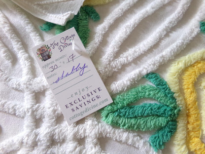 Shabby Chic Chenille Fabric, Yellow Cabbage Roses on White Cotton, 30" x 17" inch Piece, Pretty in Pillows & Quilts