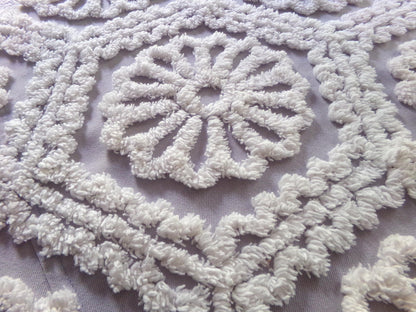 lavender mist cottage chic chenille fabric, plush white daisies, 17" x 26" piece of vintage sewing material for quilting, fiber arts