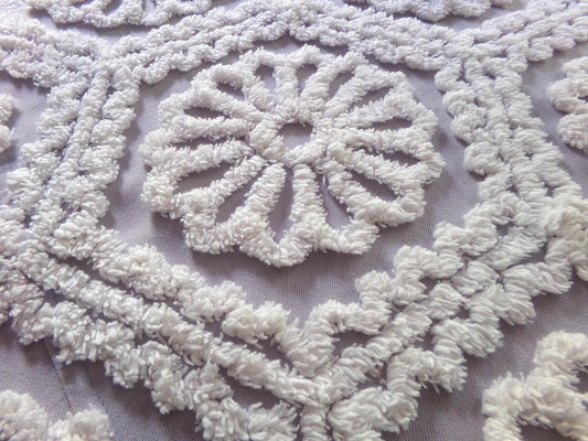 lavender mist cottage chic chenille fabric, plush white daisies, 17" x 26" piece of vintage sewing material for quilting, fiber arts