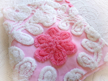 Vintage Chenille Fabric: Strawberries & Cream Pink Sewing Material 21" x 23"