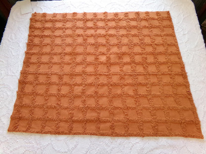 nutmeg pumpkin spice chenille fabric, 20" x 24" boho vintage style sewing material for quilts, crafts in simple windowpane tufted design