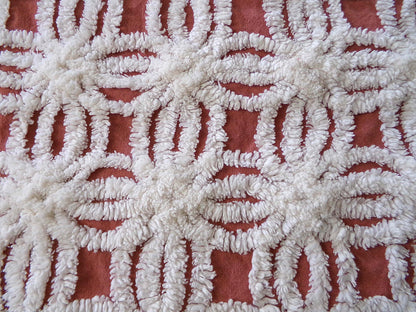 Earthy Terracotta Vintage Chenille Fabric, Plush White Tufted Petal Design, 20" x 24" inch Piece, 100% Cotton Material for Quilts & Crafts