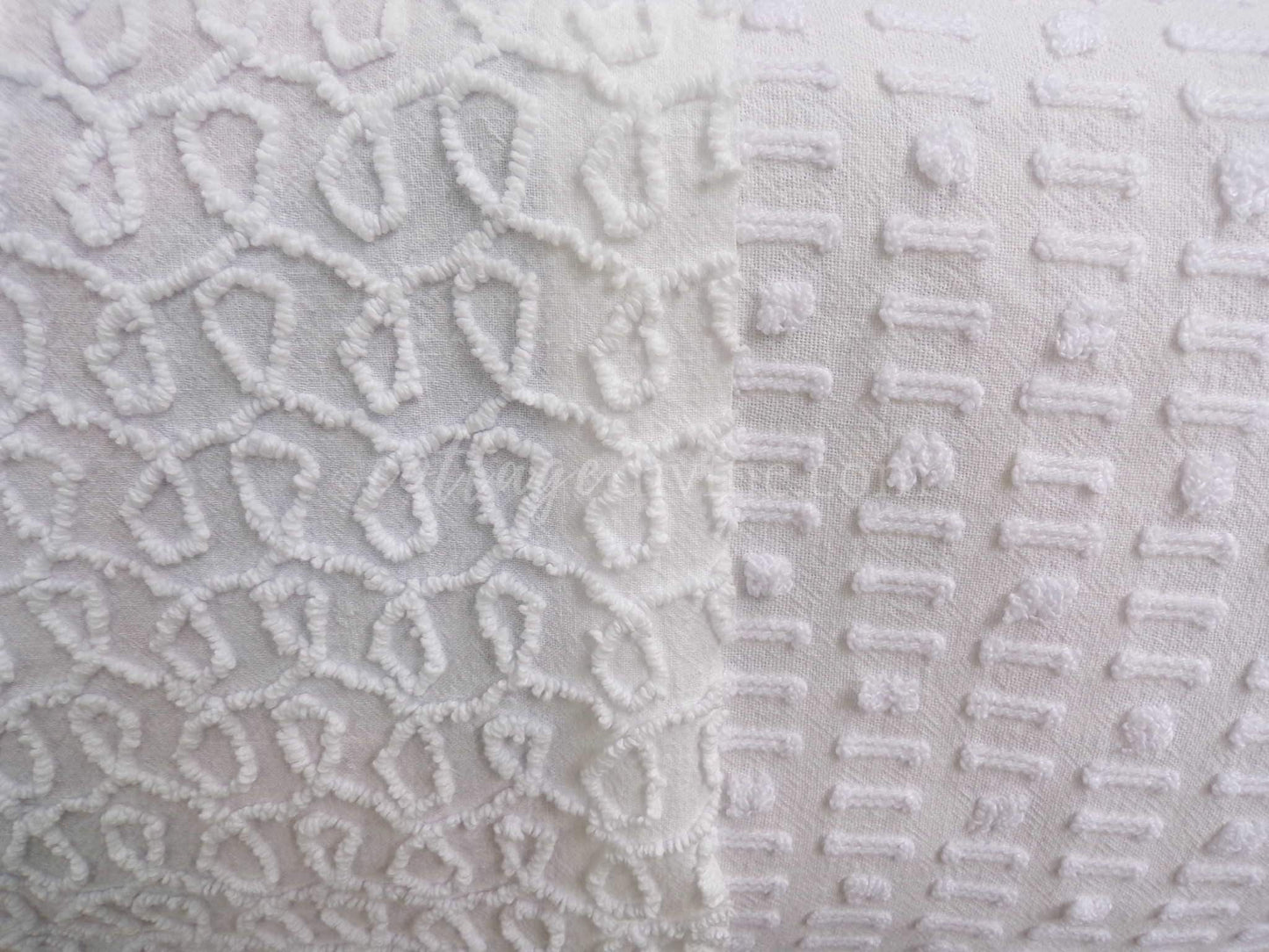 Mini Fabric Bundle, Classic Texture Tuft White, 2 Pieces from Vintage Chenille Bedspreads, 12" x 18" inches each, for Quilts & Crafts