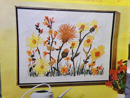 GOLDEN FANTASY Crewel Embroidery Kit, 1970s Vintage Paragon 0428 Stitchery, Hippie Design by Pat Garvin