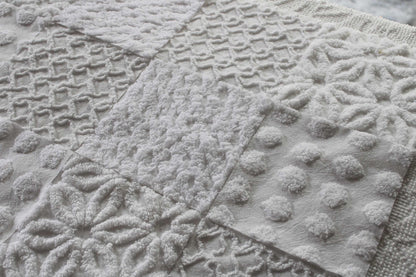 Fresh Snowfall Graceful White Chenille Quilt Squares Set, from Vintage Bedspread Fabric, 16 Blocks, 6" inch