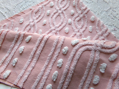 pink eternity link vintage chenille fabric, feminine romantic sewing material for quilts & pillows, 17" x 25" inch piece