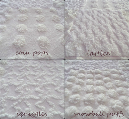 White Chenille Quilt Squares Set, "Serene Snowdrifts" from Vintage Bedspread Fabric, 16 Blocks, 6" inch