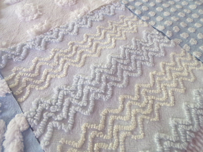 Blue Quilt Squares Set, Rotary Cut from Vintage Chenille Bedspread Fabric, 16 Blocks, 6" x 6" inch