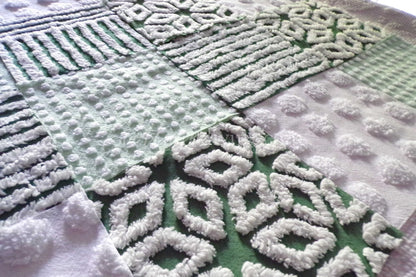 Lucky Star Quilt Squares Set, Rotary Cut from Vintage Chenille Bedspread Fabric, 16 Blocks, 6" x 6" inch, Green & White