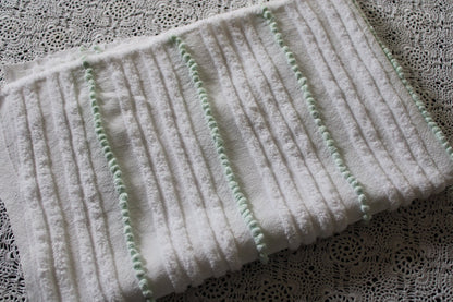 Mint Green Pearl Pops Vintage Chenille Quilt Fabric, White Skinny Stripes, 17" x 23" inch Piece, 100% Cotton