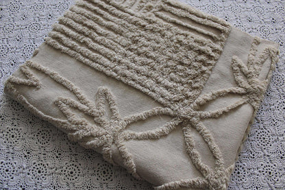 Shabby Modern Neutral Vintage Chenille Fabric, 20" x 24" inch Piece, Mocha Star Lily Design