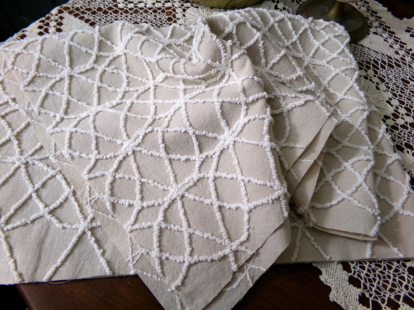 Cafe Mocha Vintage Chenille Fabric, Skinny Tuft Illusion Design, 18" x 24" Piece Quilt Material