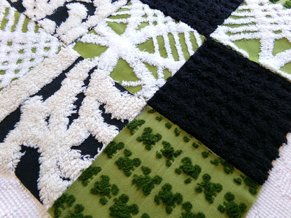 goblin green & black vintage chenille fabric squares, set of 16 boho 6" quilt blocks for crafts, sewing, diy pillow covers